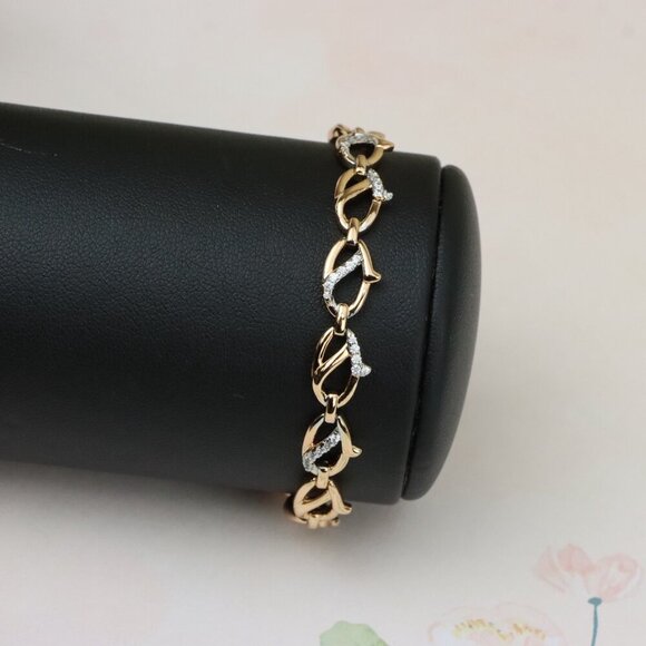 "Rose Gold Link Bracelet with CZ Accents, Elegant Chain Design, XPBL0831 - Picture 10 of 12